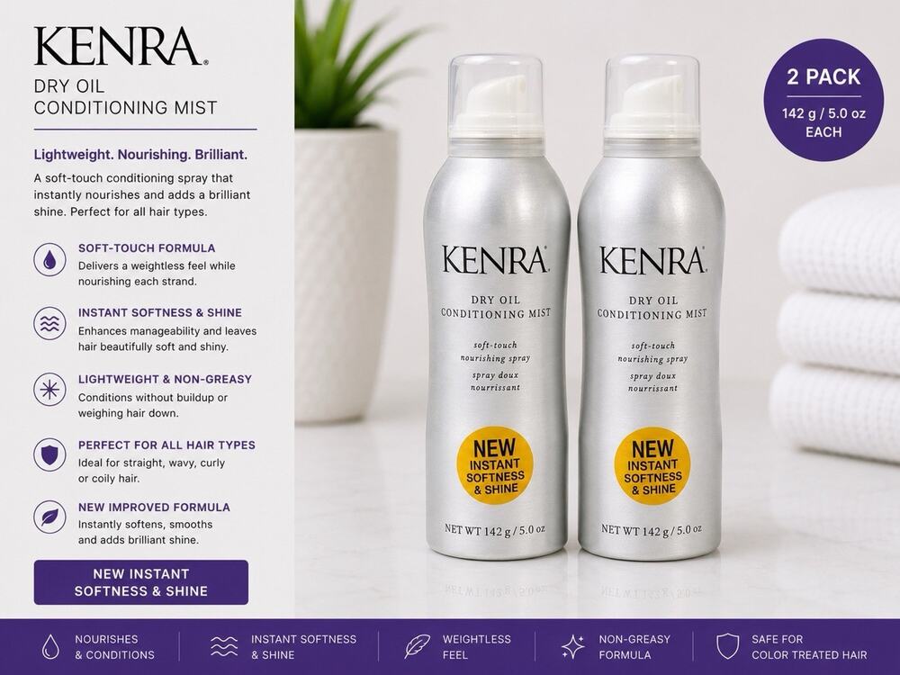 Kenra Dry Oil Conditioning Mist 5 Oz Duo Pack Softness Shine Hair Spray